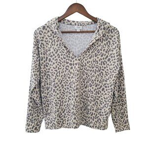 Jenni Intimates Leopard Print Knit Hoodie Womens Size XS Lightweight Soft Cozy